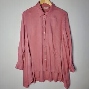 LOGO Lori Goldstein Pink Button Front Long Sleeve Tunic Good Used condition